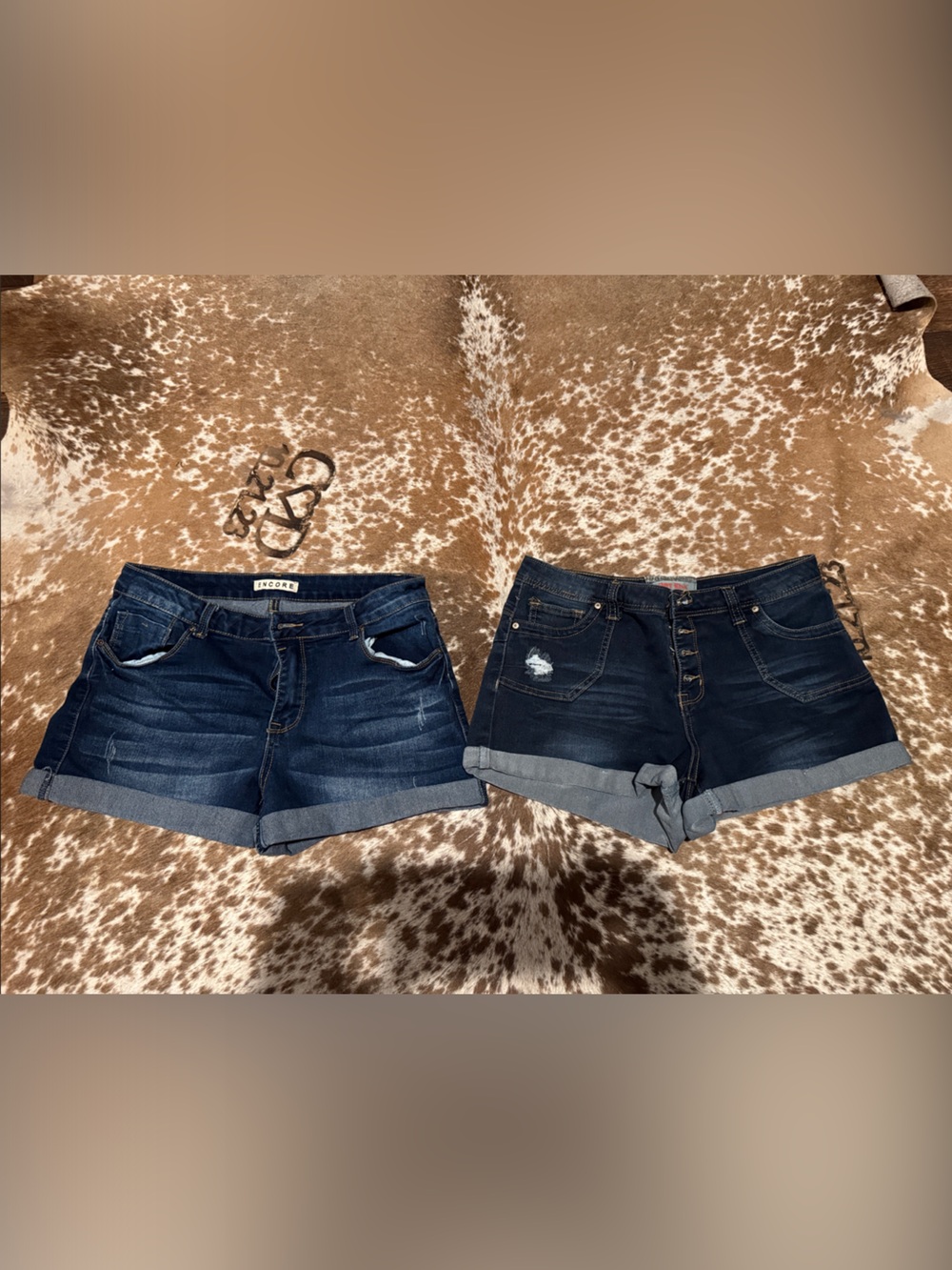 Encore Jeans Dark Blue Denim Roll-Cuff Jean Shorts - Pair